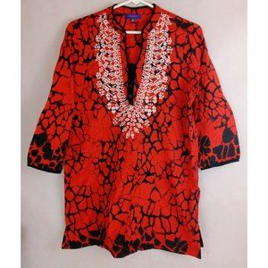 INDIKKA Women's Embroidered Red, Black, & White Blouse Size Medium